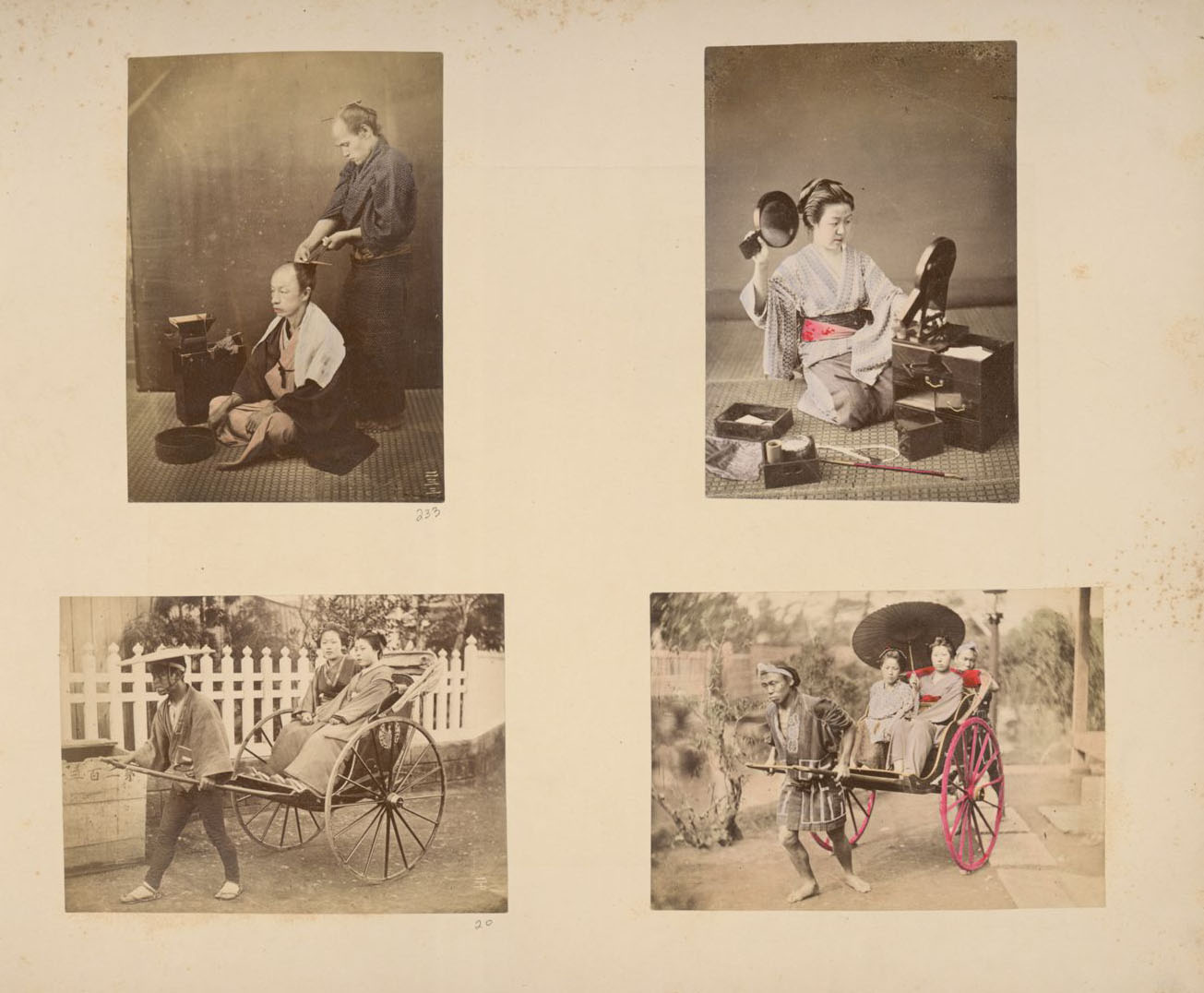 Japanese Men and Women : Hairdressing, and Riding Rickshaw.